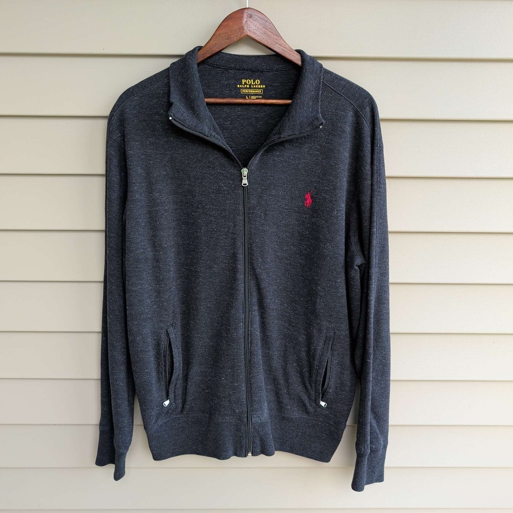 Polo Ralph Lauren Performance Jacket Men Large Charcoal Grey Full Zip Pony Logo